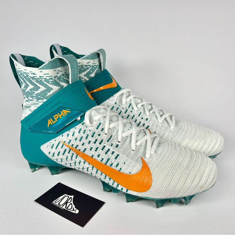 Nike Alpha Menace Elite 2 Flyknit Miami Dolphins White Blue Football Cleats